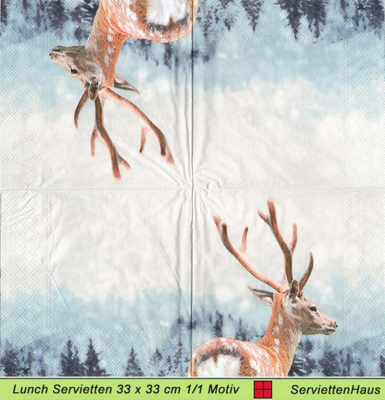 Hirsch vor schneebedecktem Wald - 1 Lunch Serviette - halbes Motiv