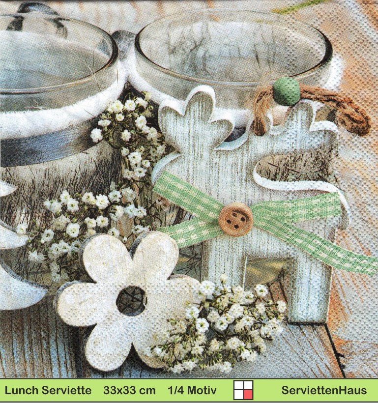 Holzdeko mit Elch Kerzen und Blumen - 1 Lunch Serviette