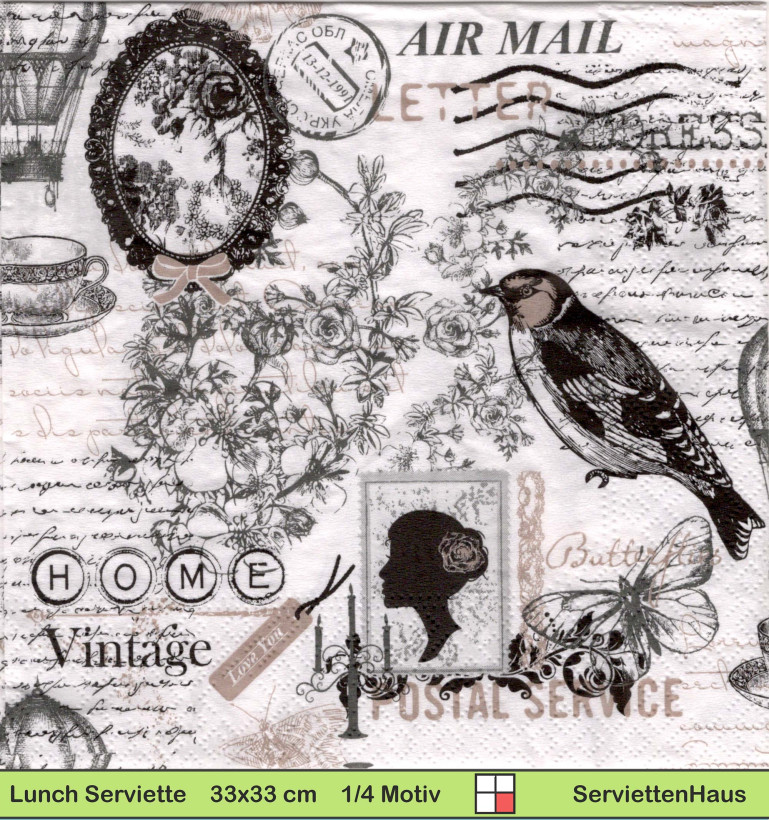 Kleine Bildchen von Vogel Schmetterling Home und mehr - 1 Lunch Serviette