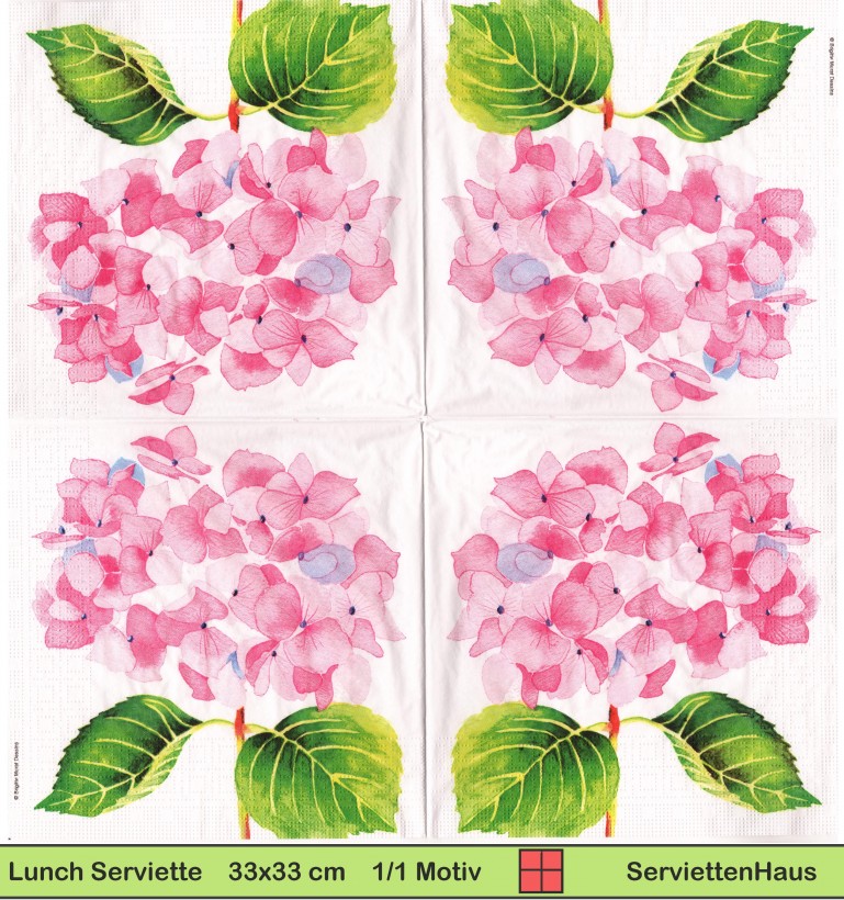 Gezeichnete Hortensie in rosa - 1 Lunch Serviette