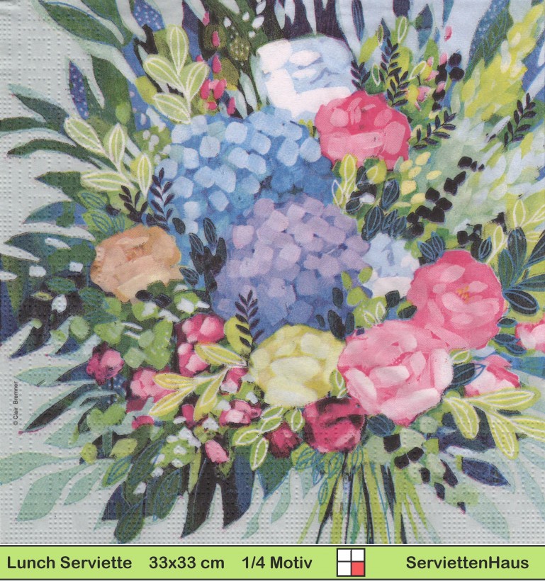 Ein Strauß Hortensien Rosen und mehr - 1 Lunch Serviette