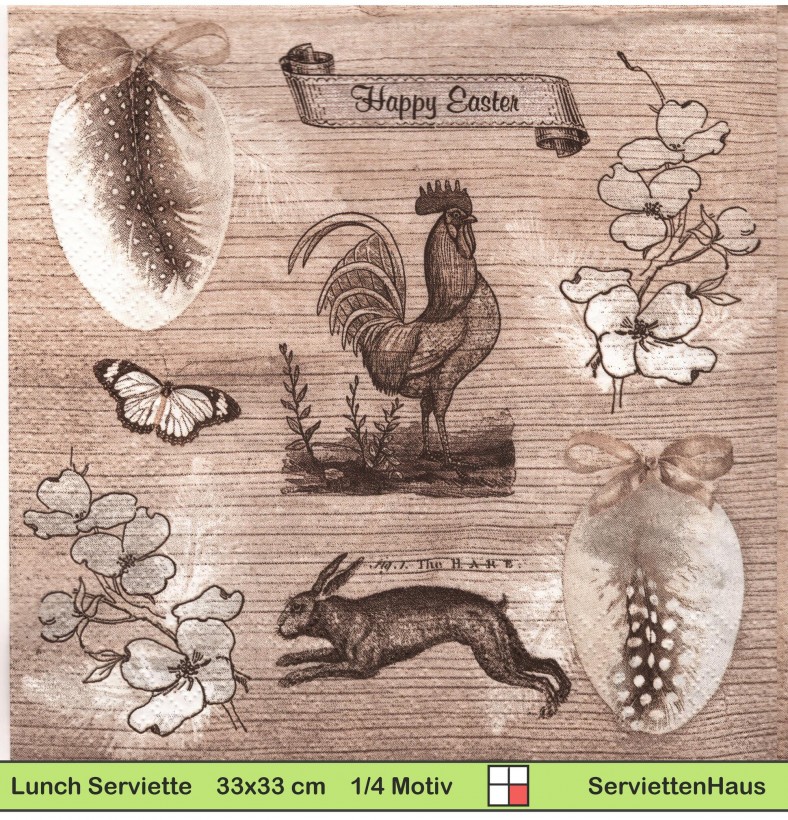 Huhn Hase und Eier auf beige - 1 Lunch Serviette