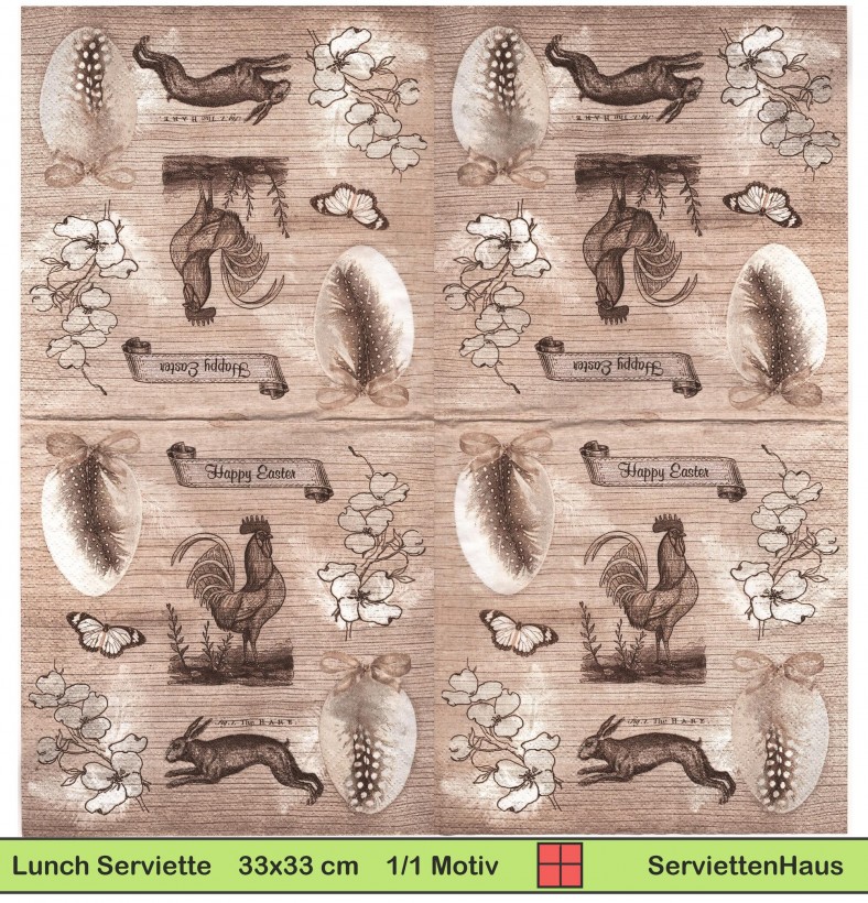 Huhn Hase und Eier auf beige - 1 Lunch Serviette