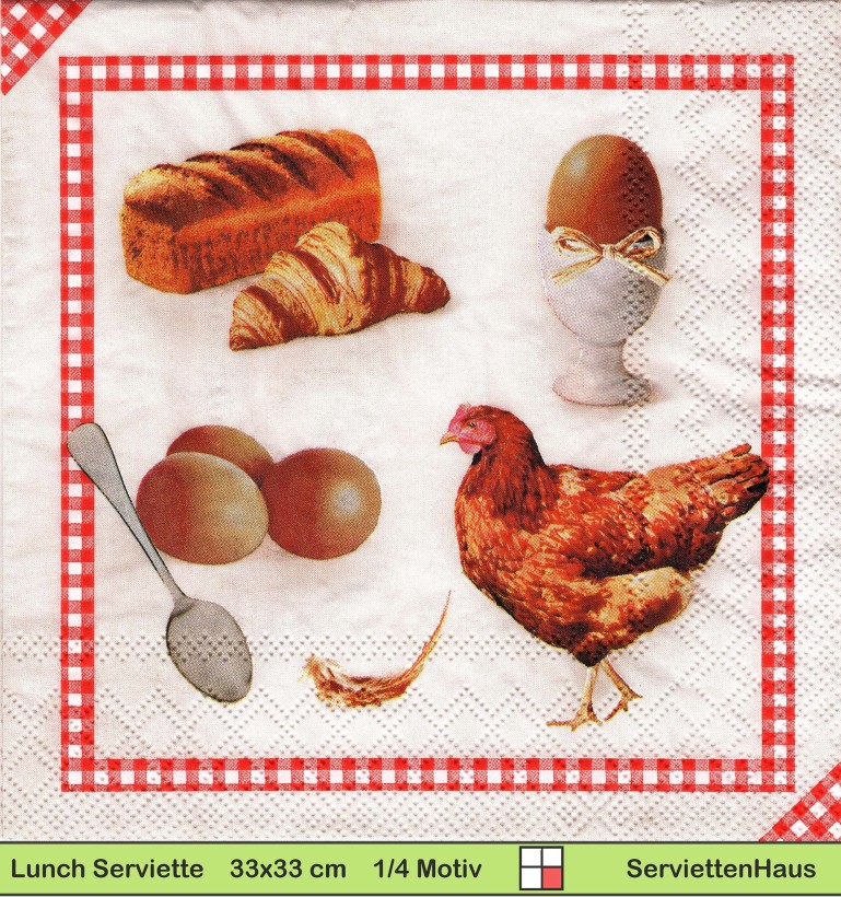 Huhn mit Kuchen und Frühstücksei - 1 Lunch Serviette