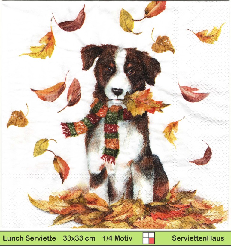 Hund im Herbstlaub - 1 Lunch Serviette