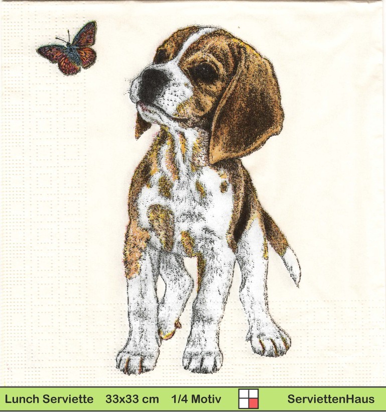 Hund mit Schmetterling - 1 Lunch Serviette