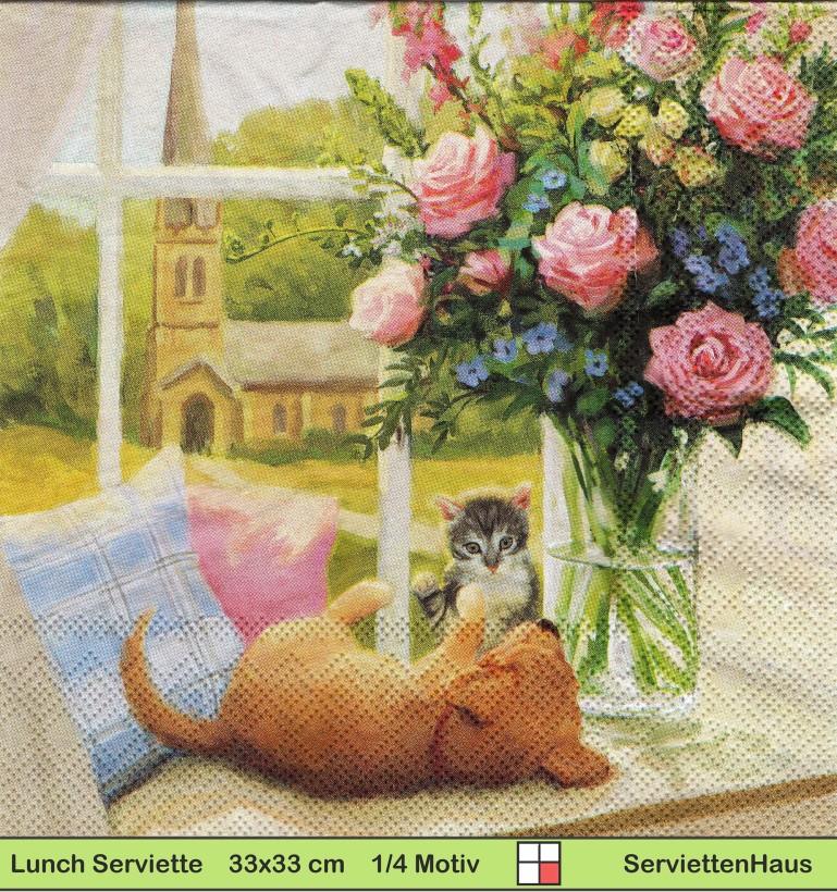 Hund und Katze auf der Fensterbank - 1 Lunch Serviette