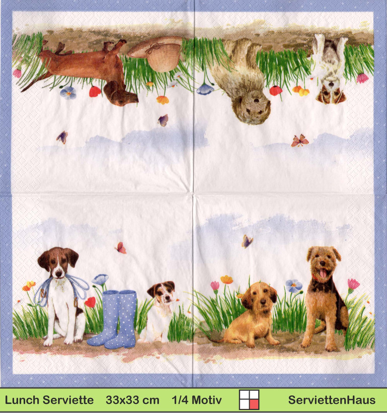 Maria Over - Hunde in der Wiese - 1 Lunch Serviette - Halbes Motiv