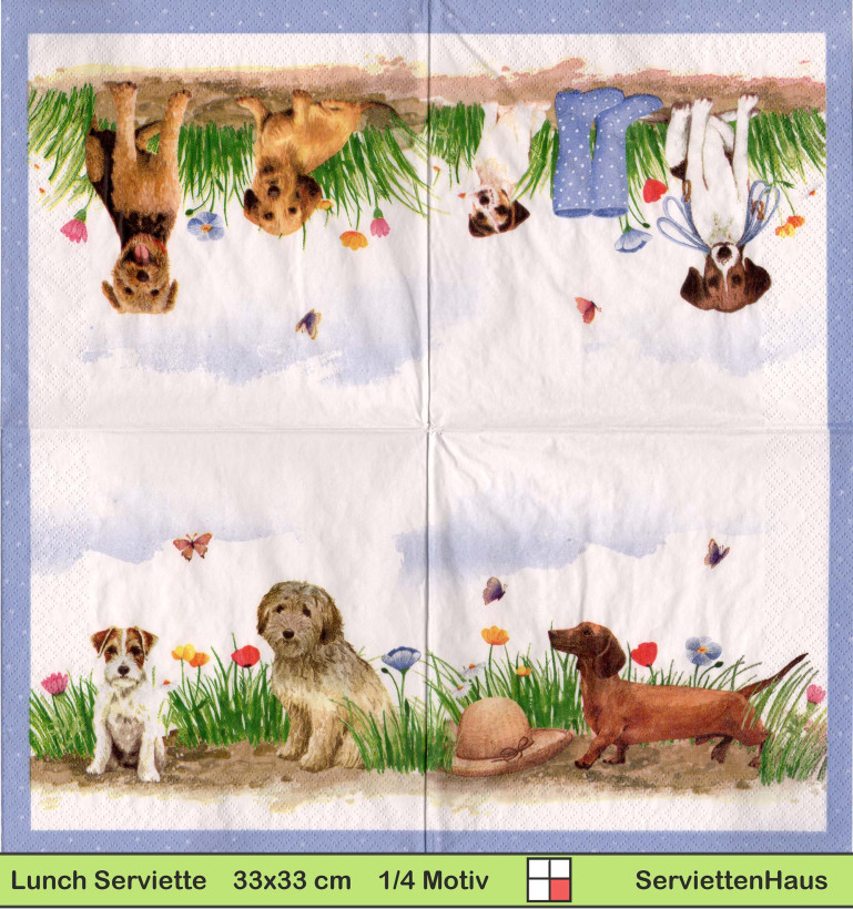Maria Over - Hunde in der Wiese - 1 Lunch Serviette - Halbes Motiv