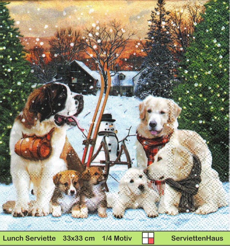 Hunde im Schnee am Dorfrand - 1 Lunch Serviette