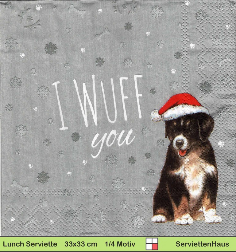 I wuff you Hund mit Nikolausmütze - 1 Lunch Serviette