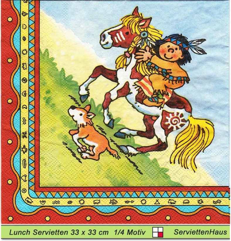 Lutz Mauder - Indianer Yanuk mit Hund und Pferd - 1 Lunch Serviette