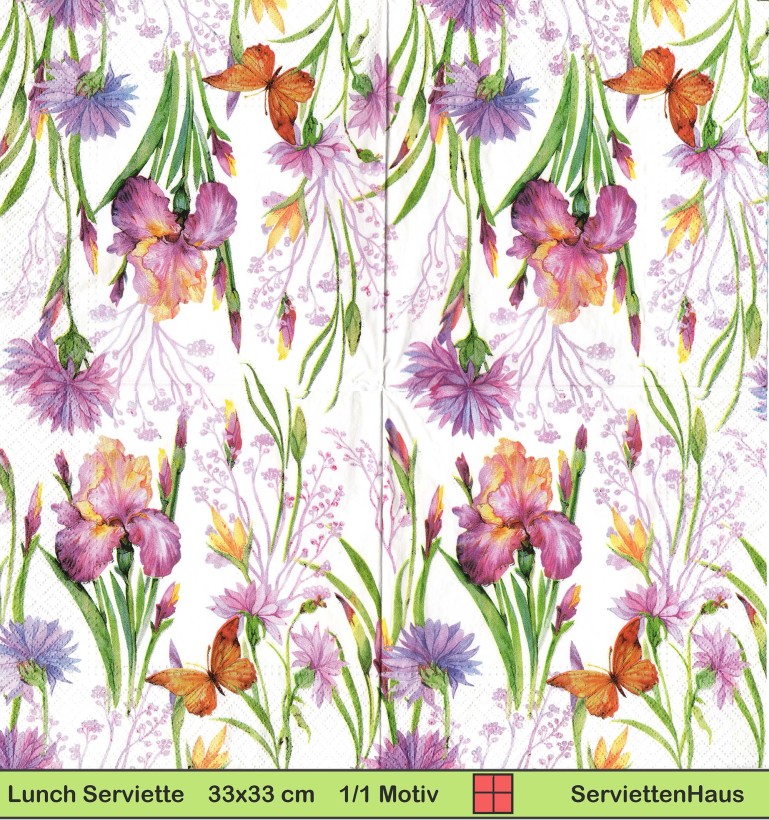 Iris Kornblumen und Schmetterling - 1 Lunch Serviette