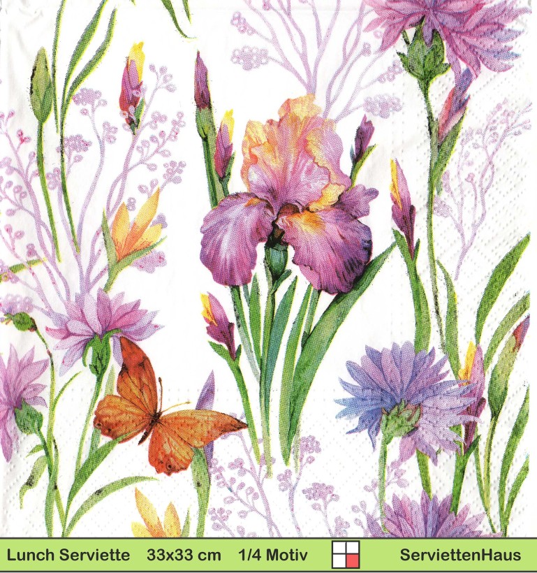 Iris Kornblumen und Schmetterling - 1 Lunch Serviette