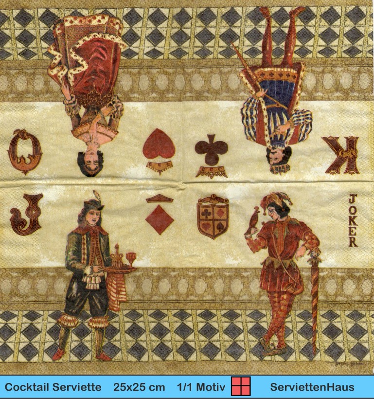 Rarität von Cypress - Vintage Spielkarten Joker - 1 Cocktail Serviette