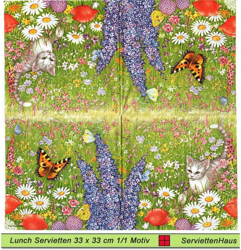 Junge Katze in der Sommerwiese - 1 Lunch Serviette - halbes Motiv