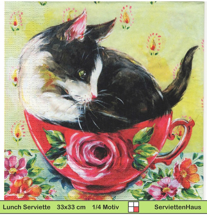 Katze in Teetasse - 1 Lunch Serviette