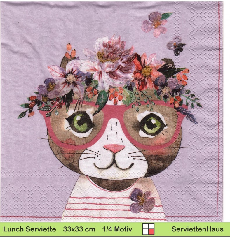 Katze mit Brille und Pulli - 1 Lunch Serviette