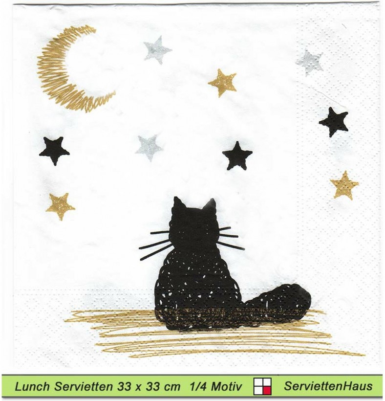 Katze mit Mond und Sterne - 1 Lunch Serviette