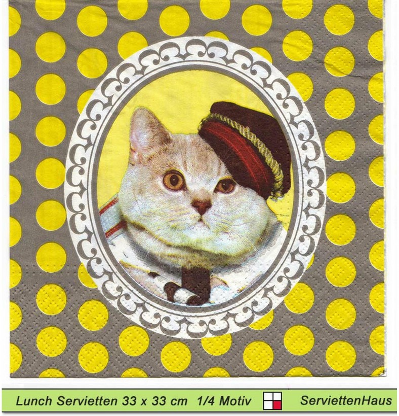 Katze mit Mütze auf gelb - 1 Lunch Serviette