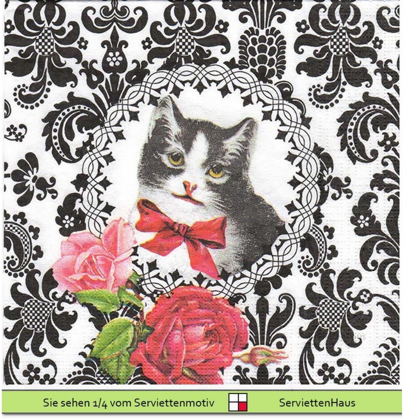 Katze mit roter Schleife - 1 Lunch Serviette