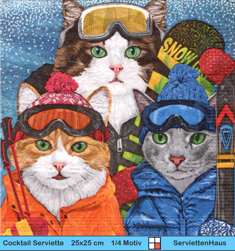 Katzen im Skiurlaub - 1 Cocktail Serviette