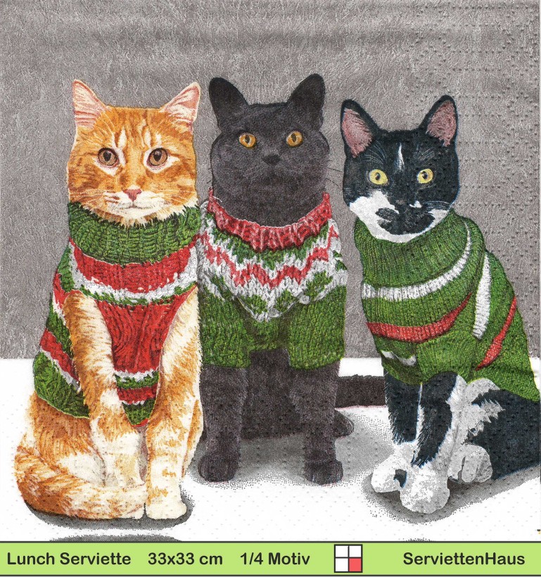 Drei Katzen im Pullover - 1 Lunch Serviette