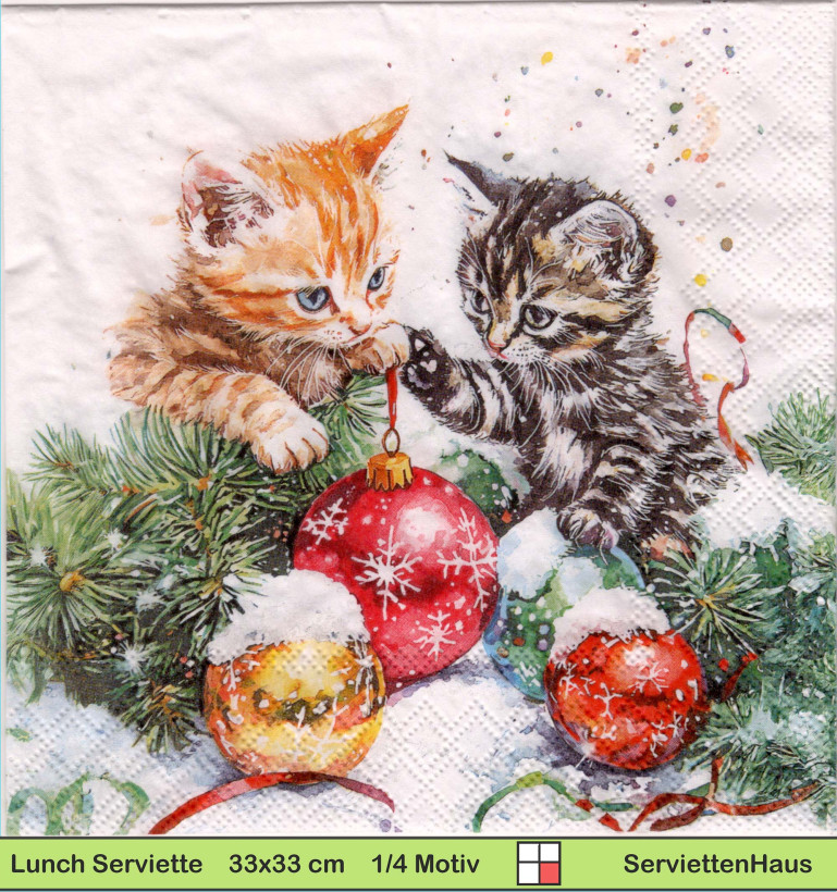 Katzen spielen mit Weihnachtskugel - 1 Lunch Serviette