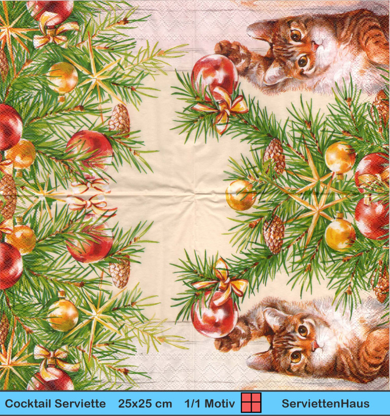 Katze unter dem Tannenbaum - 1 Cocktail Serviette