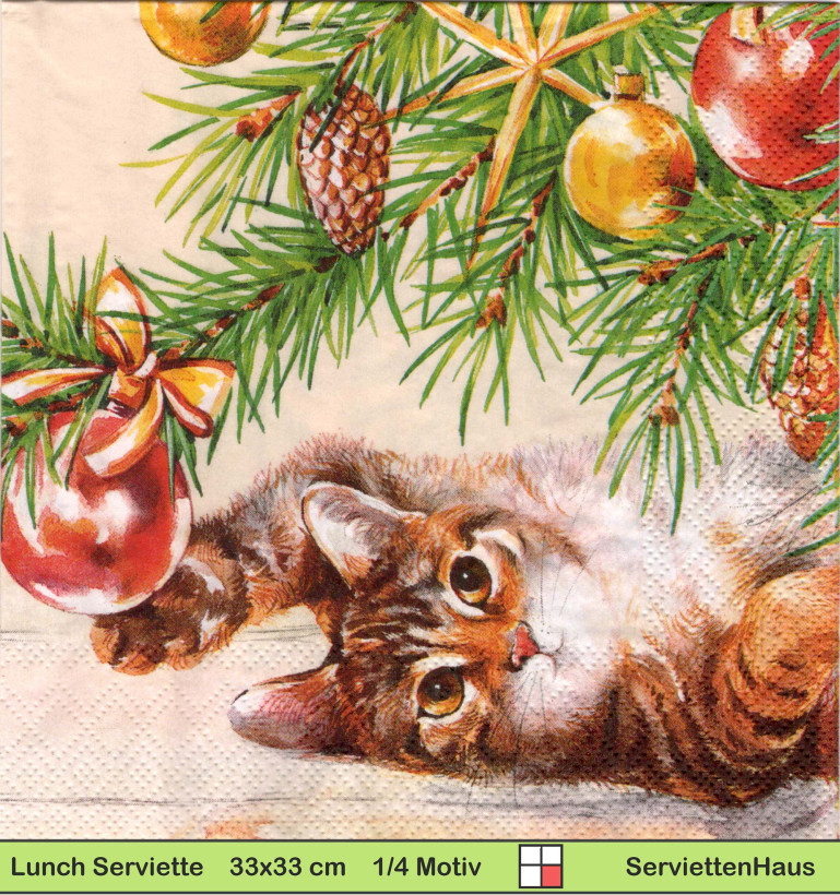 Katze unter dem Tannenbaum - 1 Lunch Serviette