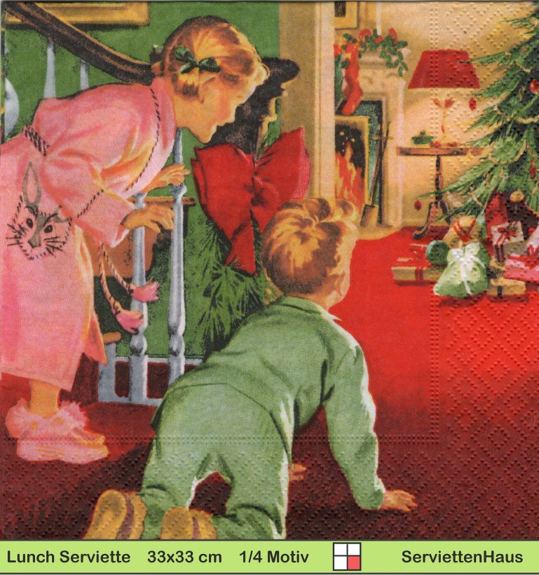 Vintage Kinder im Weihnachtszimmer - 1 Lunch Serviette