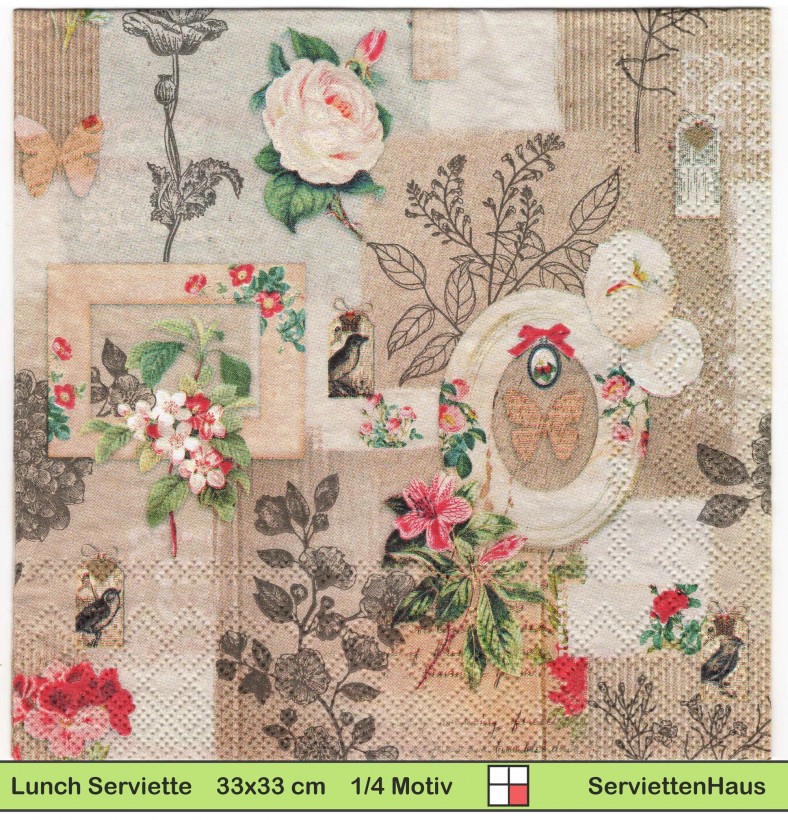 Kleine Bilderrahmen und Blumen - 1 Lunch Serviette