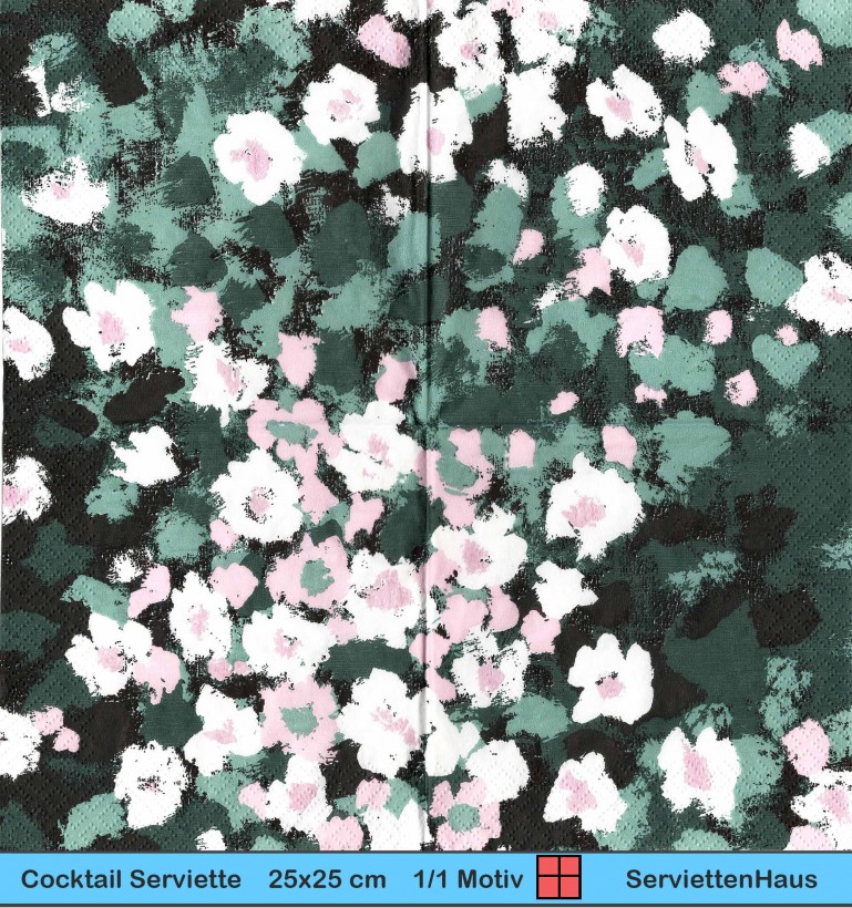 Kleine Blumen in rosa und weiß - 1 Cocktail Serviette - halbes Motiv