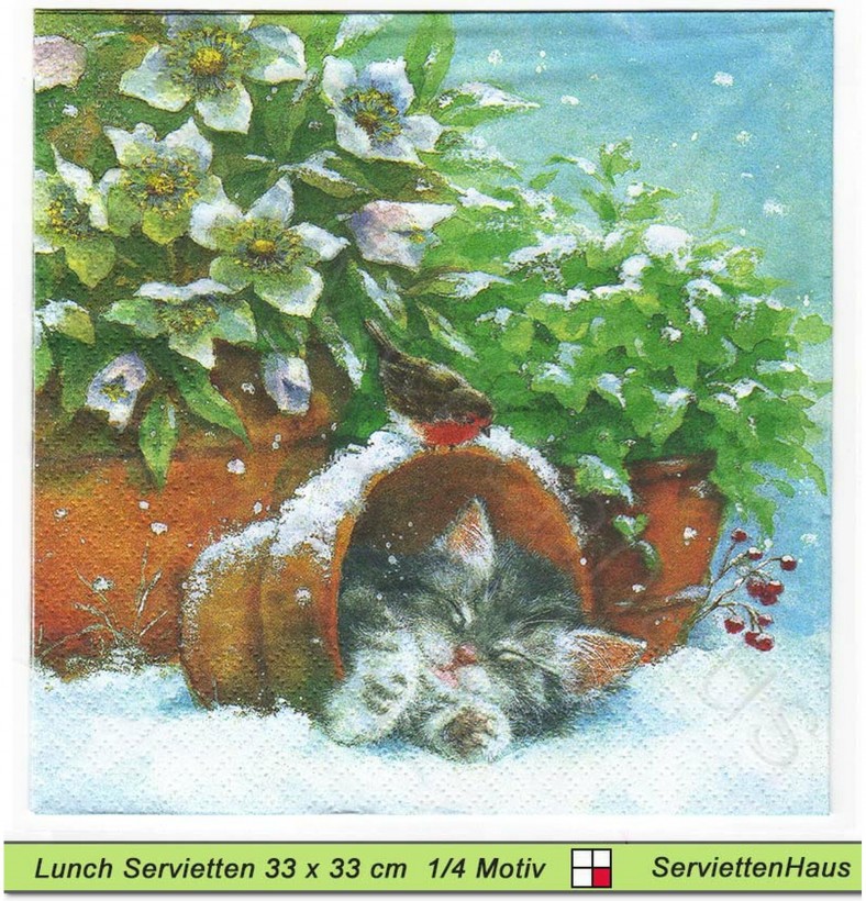Kleine Katze schläft im Topf - 1 Lunch Serviette