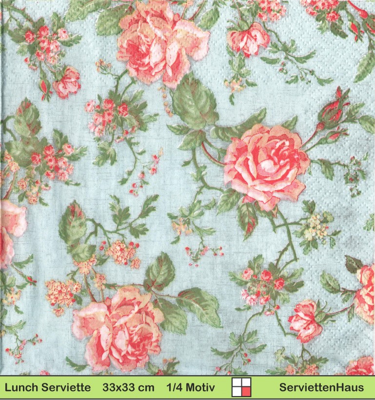 Rosen auf blau - 1 Lunch Serviette - halbes Motiv