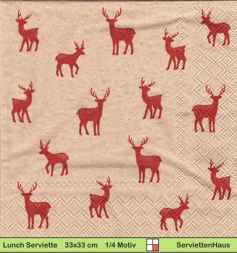 Kleine rote Rehe auf beige - 1 Lunch Serviette