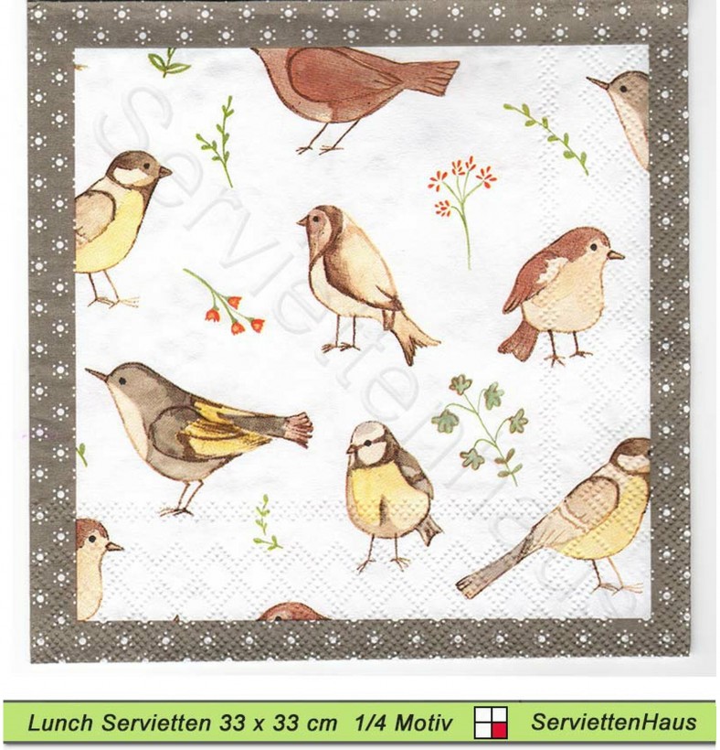 Kleine Vögel - zwei verschiedene Motive - 1 Lunch Serviette