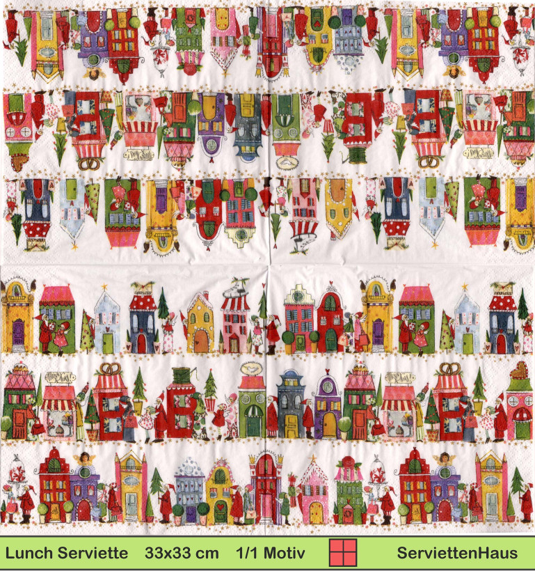 Silke Leffler - Kleine weihnachtliche Häuser - 1 Cocktail Serviette - Halbes Motiv