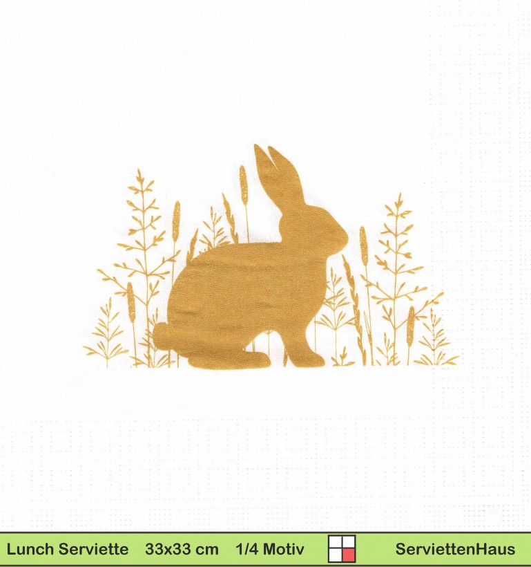 Kleiner goldener Hase im Gras - 1 Lunch Serviette