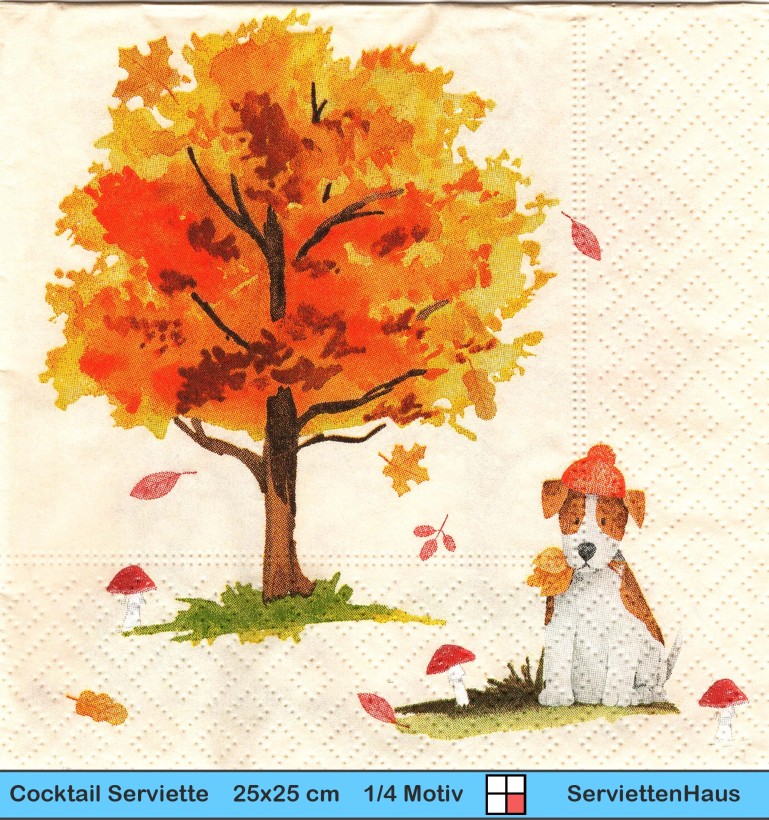Kleiner Hund im Herbst mit Mütze - 1 Cocktail Serviette