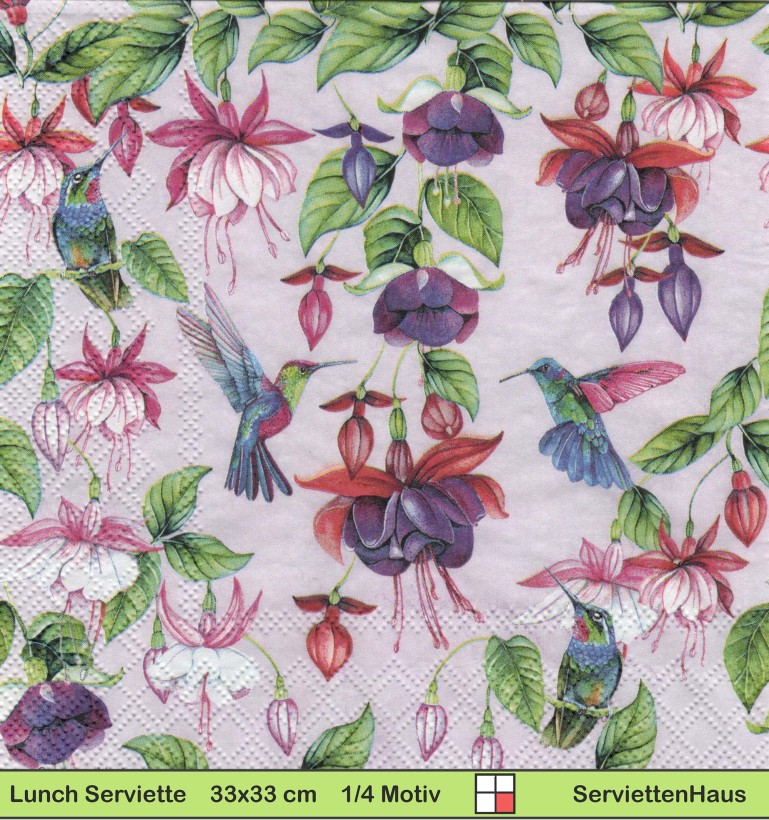 Fuchsien Tränendes Herz mit Kolibri - 1 Lunch Serviette