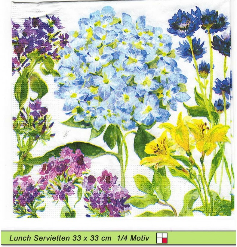 Kornblumen Lilien Hortensien - 1 Lunch Serviette