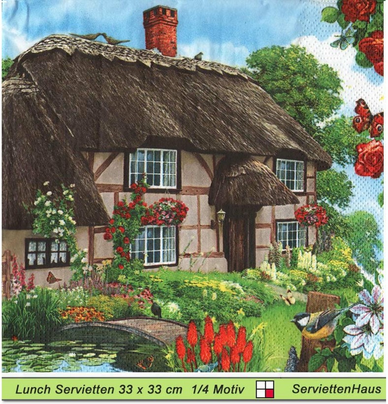 Landhaus mit Bauerngarten - 1 Lunch Serviette - halbes Motiv