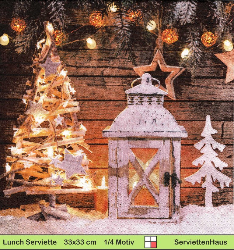 Laterne mit Tannenbaum im Schnee - 1 Lunch Serviette