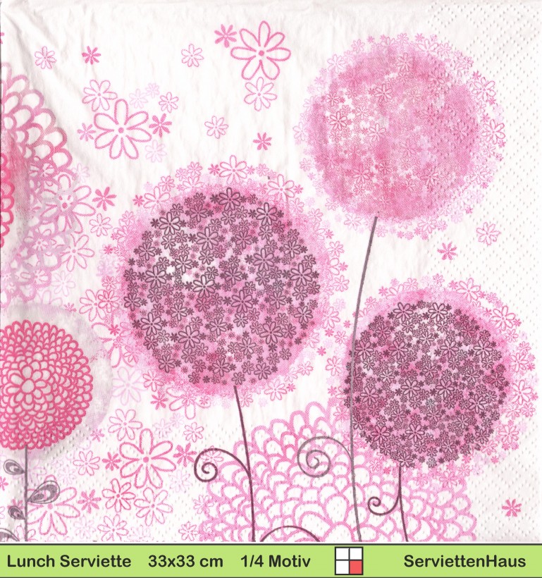 Lauch in rosa gezeichnet aus winzigen Blüten - 1 Lunch Serviette - halbes Motiv