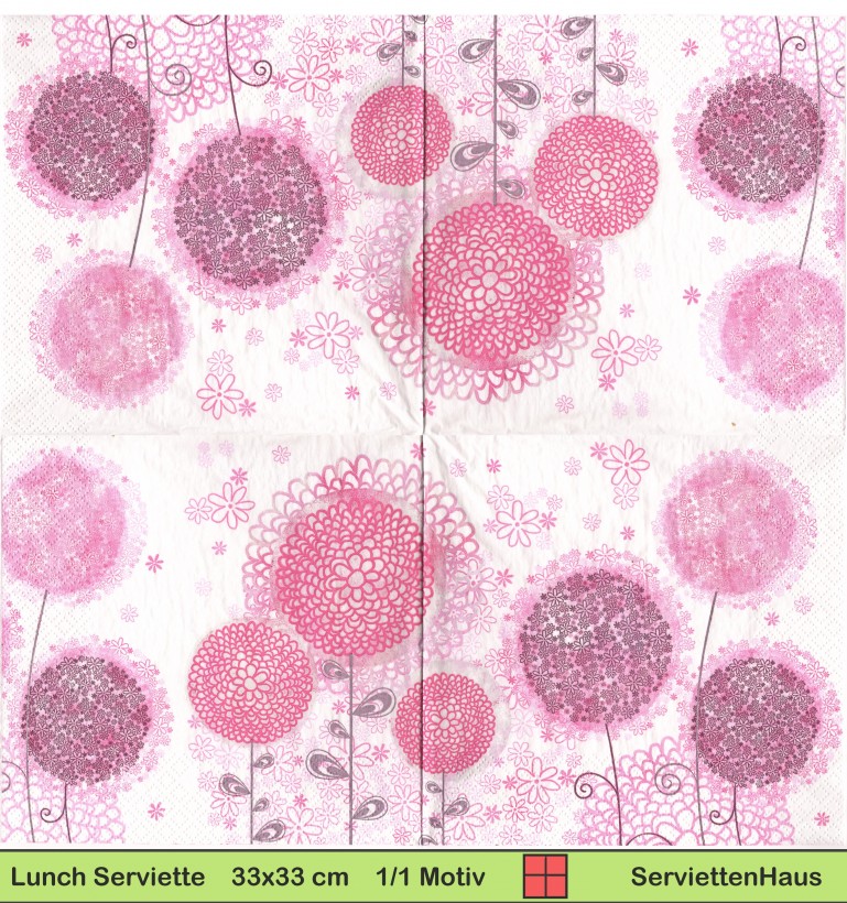 Lauch in rosa gezeichnet aus winzigen Blüten - 1 Lunch Serviette - halbes Motiv