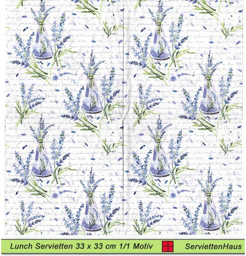 Lavendel in Flaschen auf Schrift - 1 Lunch Serviette