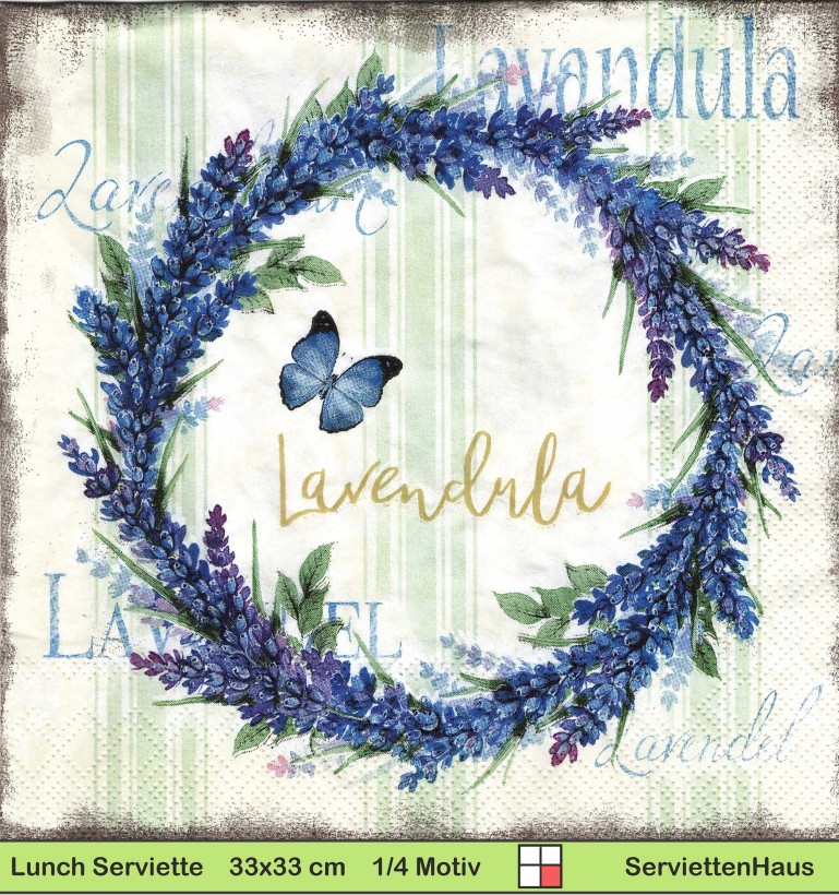 Lavendula im Kranz gebunden mit Schmetterlingen - 1 Lunch Serviette