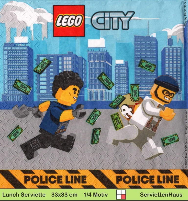 Lego City Verfolgungsjagd - 1 Lunch Serviette - halbes Motiv