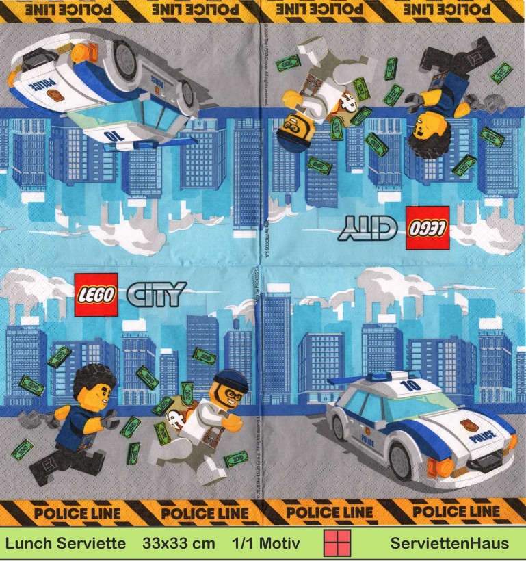 Lego City Verfolgungsjagd - 1 Lunch Serviette - halbes Motiv